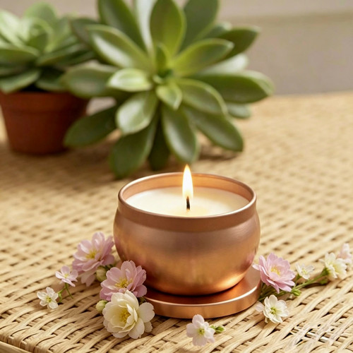 Round floral scented candle - floral,
